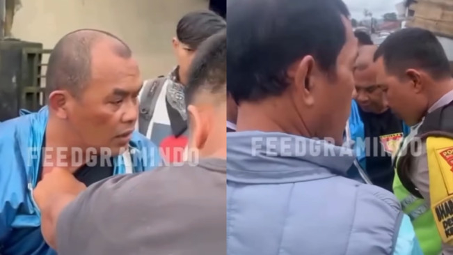 Warga mengamankan anggota polisi Aiptu IWS yang menjambret kalung pedagang sayur di Bali. [Instagram @ctd.insider] (2)